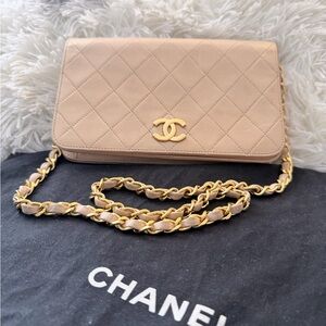 Chanel Beige Quilted Crossbody Bag with 24k Gold platedChain series 1